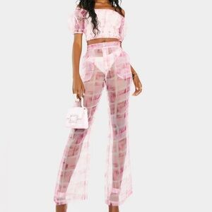 NEW TWIIN NO DOUBT ORGANZA PANTS Sheer Pink Festival Rave Pants Medium